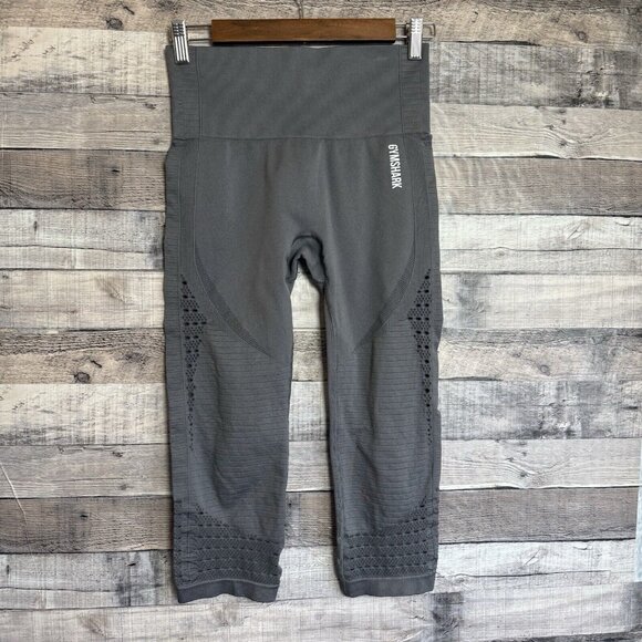 Gymshark Energy Plus Seamless Capri Leggings S Perforated Gray Wide Waistband - Picture 1 of 9